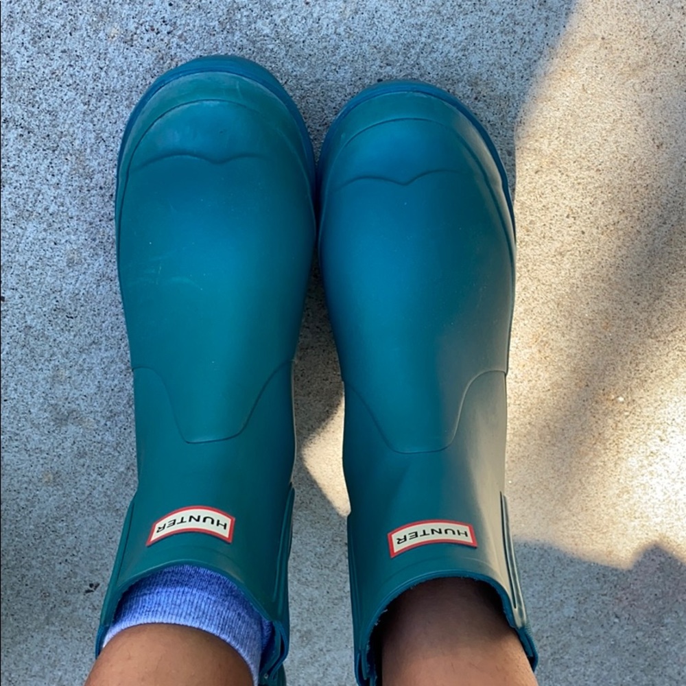 Platform teal hunter rain boot
